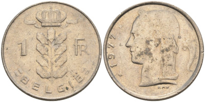 Бельгия 1 франк 1977 Belgie KM 143.1 медно-никель 4395-1015
