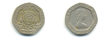 Великобритания 20 пенсов 1982 Елизавета II (1952-2022) KM 931, Spink 4230 (G1) медно-никель 59-342