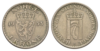 Норвегия 1 крона 1953 Хокон VII (1905-1957) KM 397 медно-никель 4635-631