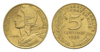 Франция 5 сантимов 1986 тип Morlon KM 933, Le Franc 125.22 алюминиевая бронза 4630-341