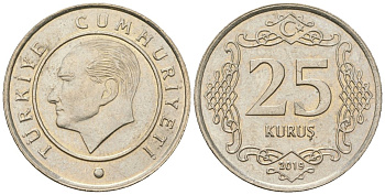 Турция 25 курушей 2019 KM 1242 медно-никель 4610-1117
