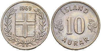Исландия 10 эйре 1969 KM 10 медно-никель 4564-628