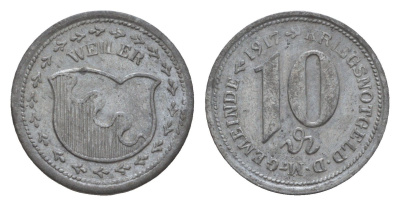 Вайлер 10 пфеннигов 1917 Funck 584.2, Men18 33038.2 цинк 4659-264