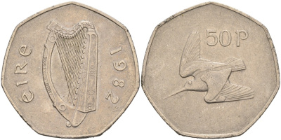 Ирландия 50 пенсов 1982 ВАЛЬДШНЕП KM 24 медно-никель 88-643