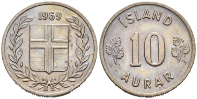 Исландия 10 эйре 1969 KM 10 медно-никель 4564-628