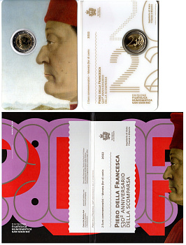 Сан-Марино 2 евро 2022 530 лет со дня смерти Пьеро делла Франческа, в оригинальном буклете KM 612 биметалл UNC 8-2-01-53
