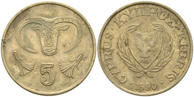 Кипр 5 центов 1990 KM 55.2 никель латунь 4141-946