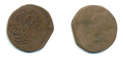 РОССИЯ 1 КОПЕЙКА 1758 медь 61-222