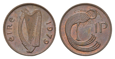Ирландия 1 пенни 1979 мифологическая птица лира KM 20 бронза 4690-416