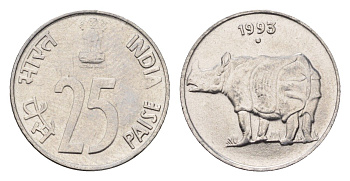 Индия 25 пайс 1993 KM 54 нержавеющая сталь UNC 4697-841