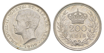 Португалия 200 реалов (рейсов) 1909 Мануэл II (1908-1910), год-тип KM 549 серебро 3896-1142