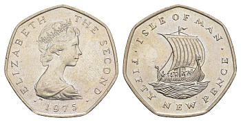 Остров Мэн 50 пенсов 1975 Елизавета II (1952-2022) KM 24 медно-никель aUNC 4653-231