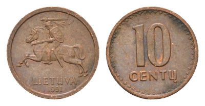 Литва 10 центов (сентов) 1991 год-тип KM 88 бронза 4689-1053