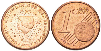 НИДЕРЛАНДЫ 1 ЕВРОЦЕНТ 2000 БЕАТРИКС KM 234 сталь плакированная медью 218-1249