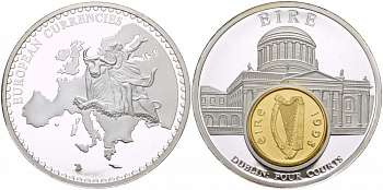 НИДЕРЛАНДЫ МЕДАЛЬ ND МОНЕТА НА МЕДАЛИ, СЕРИЯ ДОЕВРОВЫЕ ЕВРОПЕЙСКИЕ МОНЕТЫ,ИРЛАНДИЯ, 1 ПЕНС, ДУБЛИН серебрение PROOF 1090-2-21