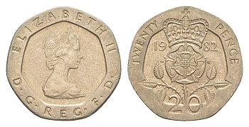 Великобритания 20 пенсов 1982 Елизавета II (1952-2022) KM 931, Spink 4230 (G1) медно-никель 4639-819