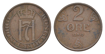 Норвегия 2 эре 1949 Хокон VII (1905-1957) KM 371 бронза 4635-321