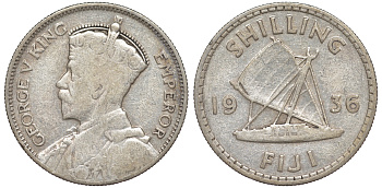 Фиджи 1 шиллинг 1936 Георг V (1910-1936), парусник KM 4 серебро 91-1034