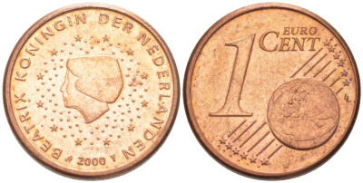 НИДЕРЛАНДЫ 1 ЕВРОЦЕНТ 2000 БЕАТРИКС KM 234 сталь плакированная медью 218-1249