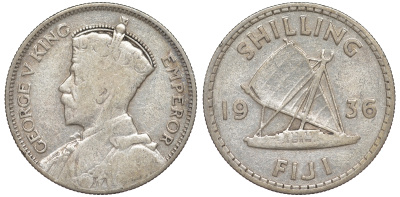 Фиджи 1 шиллинг 1936 Георг V (1910-1936), парусник KM 4 серебро 91-1034