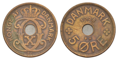 Дания 5 эре 1928 N, Кристиан X (1912-1947) KM 828 бронза 4638-623