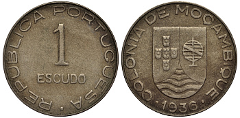 Португальский Мозамбик 1 эскудо 1936 год тип KM 66 медно-никель 1523-432