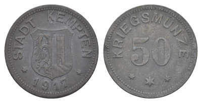 Кемптен 50 пфеннигов 1917 Funck 242.2, Men18 16228.2 цинк 4637-1225