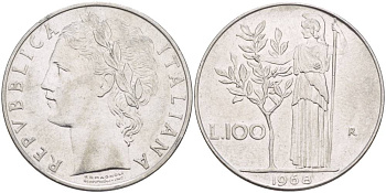 ИТАЛИЯ 100 ЛИР 1968 R, АФИНА У ОЛИВКОВОГО ДЕРЕВА KM 96.1 нержавеющая сталь 4545-641