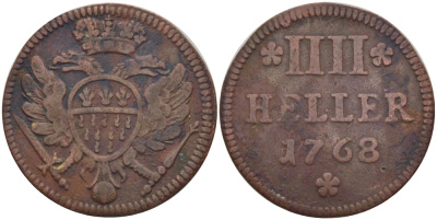 КЕЛЬН 4 ГЕЛЛЕРА 1768 СВОБОДНЫЙ ГОРОД KM 440 медь 100-334