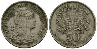 Португалия 50 сентаво 1967 KM 577 медно-никель 4138-224