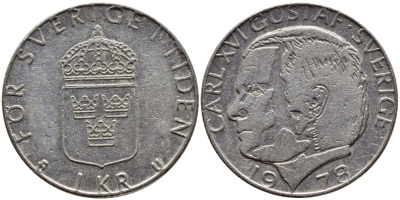 Швеция 1 крона 1978 Карл XVI Густав (1973- ) KM 852 медь плакированная медно-никелем 56-357