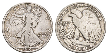 США 1/2 доллара (50 центов) 1916 редкий год KM 142 серебро    5010-1732