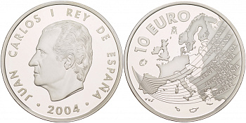 Испания 10 евро 2004 M, Расширение ЕС KM 1099 серебро PROOF 11-241-25