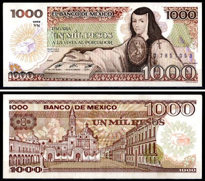 Мексика 1000 песо 1985 Pick 85 бумага 402-61-1-1
