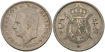 Испания 5 песет 1975 (76) Хуан Карлос I (1975-2014) KM 807 медно-никель 186-1055