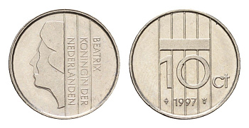 Нидерланды 10 центов 1997 Беатрикс (1980-2013) KM 203 никель UNC 192-1149