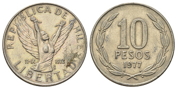 Чили 10 песо 1977 KM 210 медно-никель 4688-345