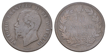 Италия 10 чентезимо 1867 H, Виктор Эммануил II (1861-1878) KM 11.3 медь 4667-431
