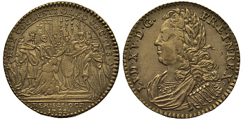 Франция жетон 1722 Людовик XV, 25 октября 1722 , коронация бронза 413-3134