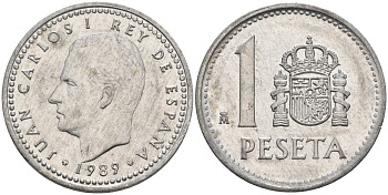 Испания 1 песета 1989 M, Хуан Карлос I (1975-2014) KM 821 алюминий 4448-932