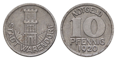 Варендорф 10 пфеннигов 1920 Funck 575.4, Men18 32804.4 железо 4659-363