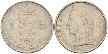 Бельгия 1 франк 1964 Belgie KM 143.1 медно-никель    4592-1142