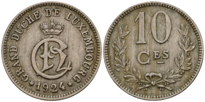 Люксембург 10 сантимов 1924 Шарлотта (1918-1964) KM 34 медно-никель 4575-1052