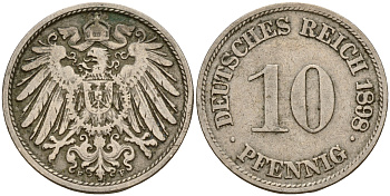 Германия 10 пфеннигов 1898 F J. 13,  KM 12 медно-никель    4603-553