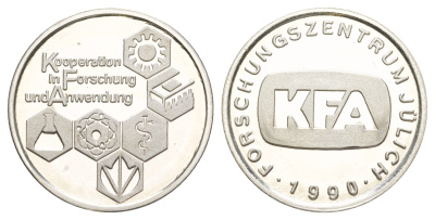 Германия, Юлихский исследовательский центр медаль сотрудничество в исследованиях и применениях 1990 сотрудничество в исследованиях и применениях, диаметр 30 мм, вес 9,1 гр медно-никель PROOF 3896-1214