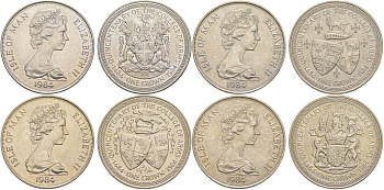 Остров Мэн полный набор из 4 монет (1 крона) 1984 Геральдическая палата KM 121, 122, 123 и 124 медно-никель BU 4537-731-734