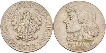 Польша 10 злотых 1972 MW, Тадеуш Костюшко KM 50а медно-никель 3855-1141