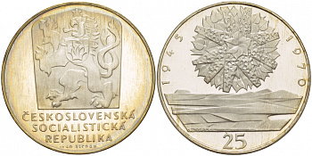 Чехословакия 25 крон 1970 25 лет чехословацкого освобождения KM 69 серебро PROOF 1066-10-41