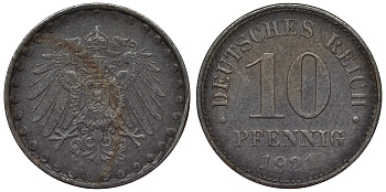 Германия 10 пфеннигов 1921 A KM 20, J. 298 железо 4119-155
