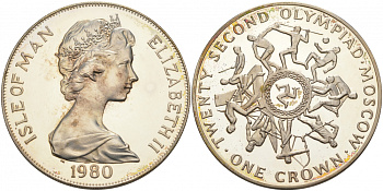 Остров Мэн 1 крона 1980 XXIII Олимпиада 1980 года в Москве, виды спорта KM 66a серебро PROOF 02-056-13